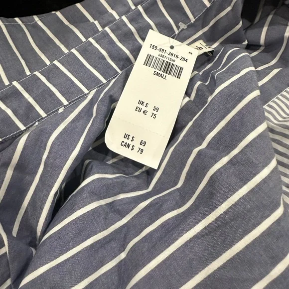 Abercrombie, long sleeve shirt, mini dress, blue, and white stripes - Picture 2 of 4